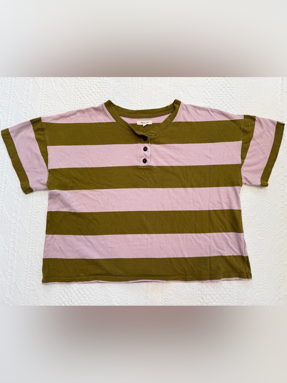 Madewell Parkview Henley Tee in Rugby Stripe Size XXL 2XL 100% Cotton